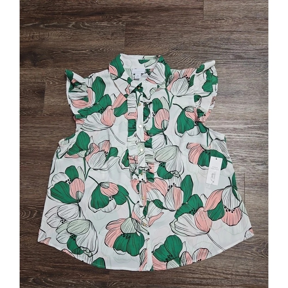 Liz Claiborne Flutter Ruffle Sleeve Blouse ~ TULIP Floral Print ~‎ Size 0X